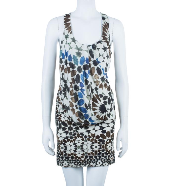 Pre Owned Kenzo Beige Geometrical Drop Waist Dress M