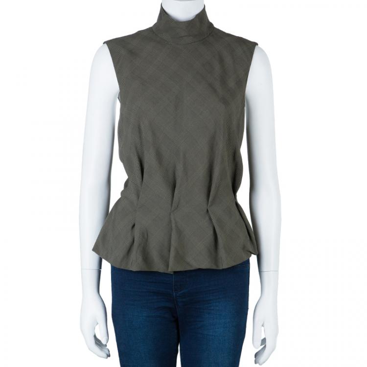 Pre Owned Kenzo Grey Houndstooth Sleeveless Top L
