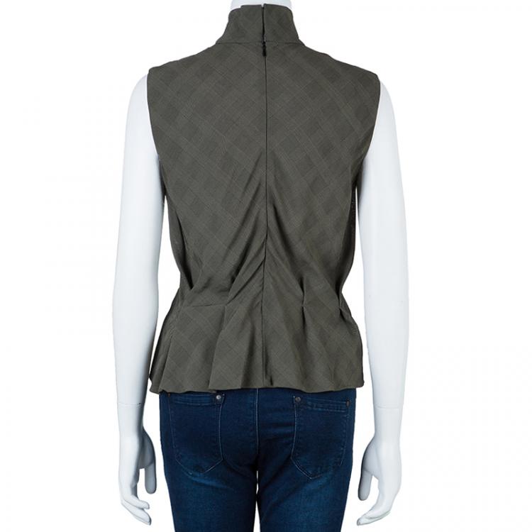 Pre Owned Kenzo Grey Houndstooth Sleeveless Top L