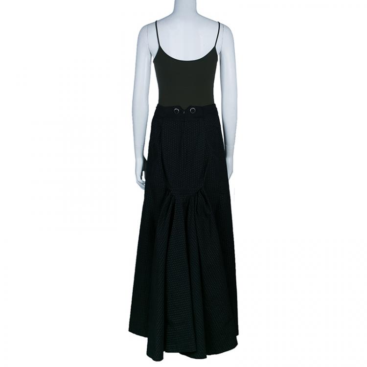 Pre Owned Kenzo Black Polka Dot Midi Skirt L