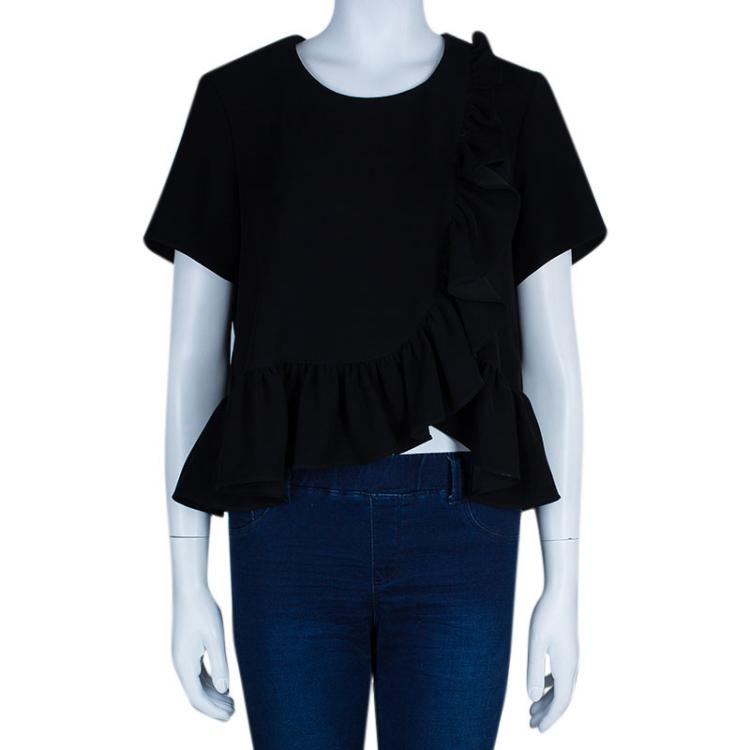 Pre Owned Kenzo Black Ruffle Top M
