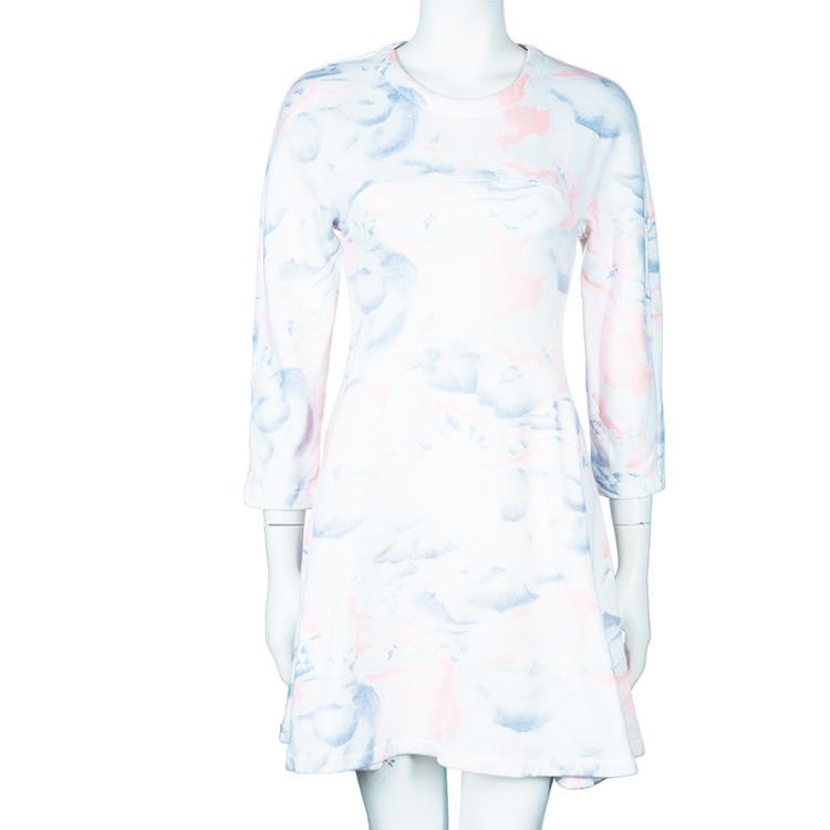 Pre Owned Kenzo White Multicolor Watercolor Sweater Dress M