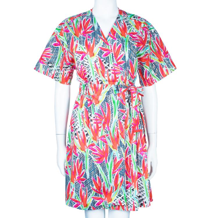 مملوكة مسبقًا Kenzo Multicolor Print Wrap Tie Dress S