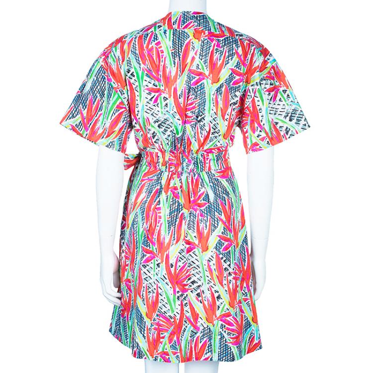 مملوكة مسبقًا Kenzo Multicolor Print Wrap Tie Dress S