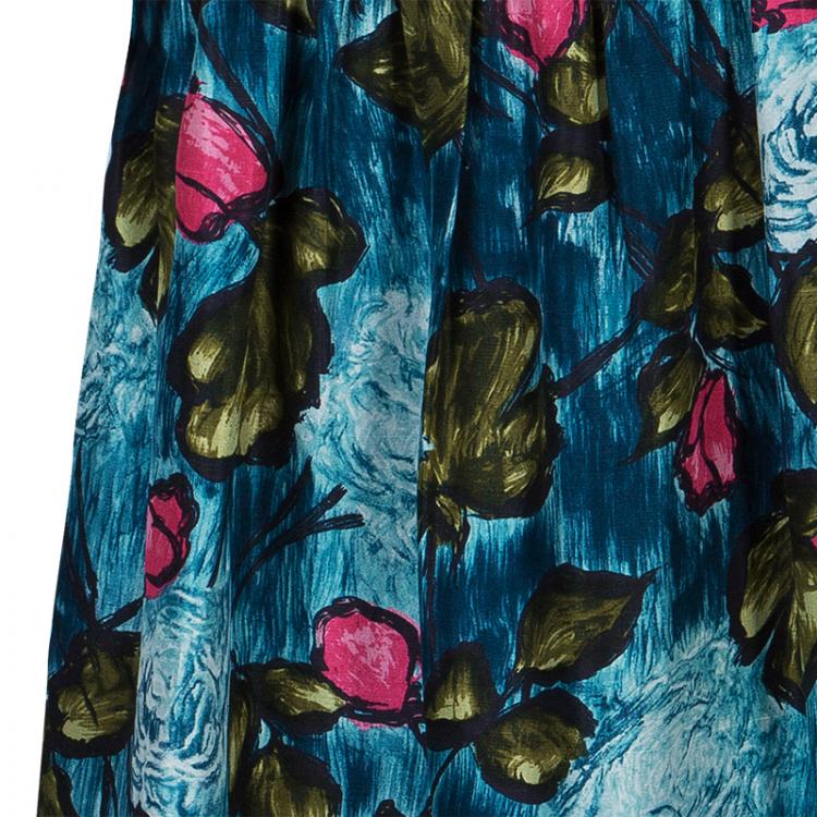 Pre Owned Kenzo Multicolor Gathered Cotton Maxi Skirt M