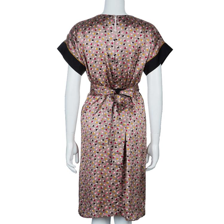 Pre Owned Kenzo Beige Polka Dot Print Silk Dress M