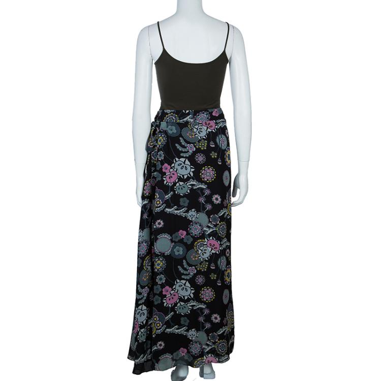 Pre Owned KENZO Black Floral Maxi Skirt M