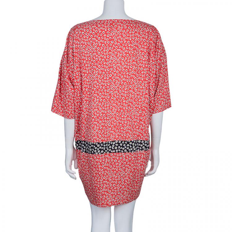 Pre Owned Kenzo Red Floral Print Knit Shift Dress L