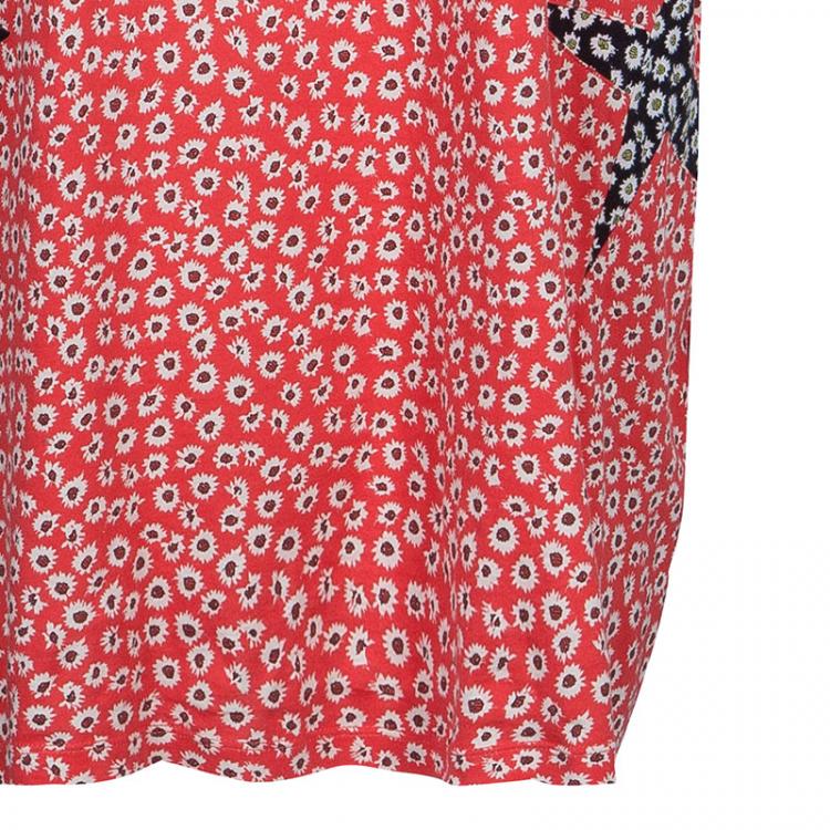 Pre Owned Kenzo Red Floral Print Knit Shift Dress L