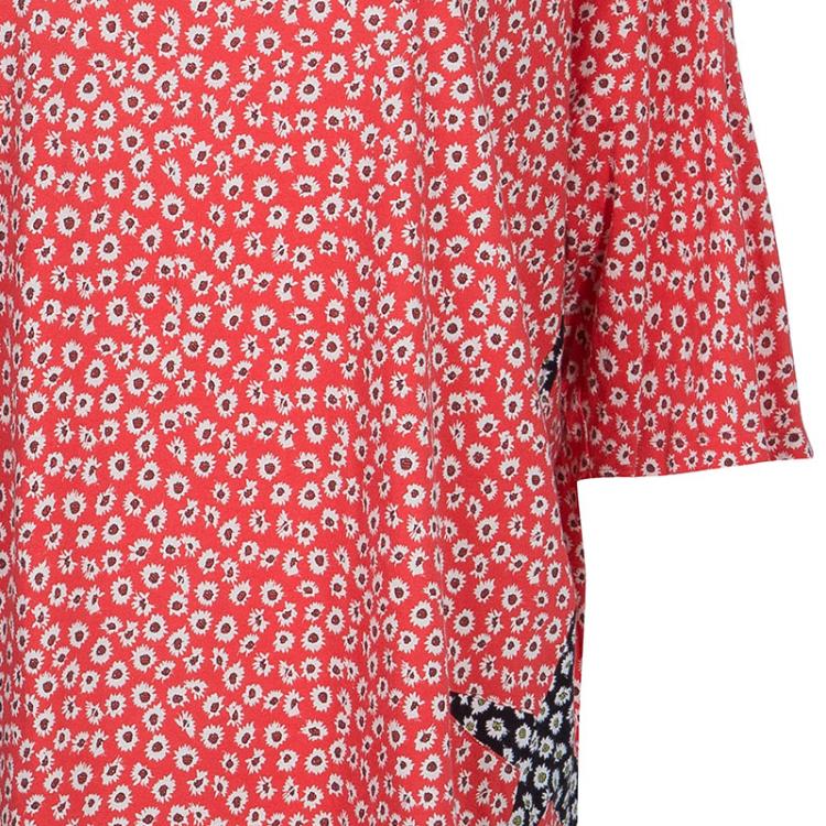 Pre Owned Kenzo Red Floral Print Knit Shift Dress L