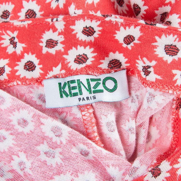 Pre Owned Kenzo Red Floral Print Knit Shift Dress L