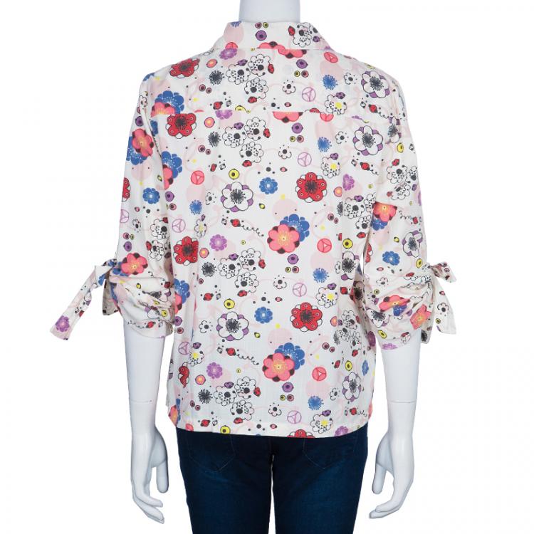 Pre Owned Kenzo White Floral Print Button Down Cotton Shirt M