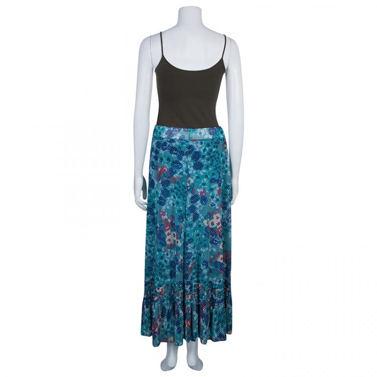 Pre Owned Kenzo Green Floral Print Maxi Skirt L
