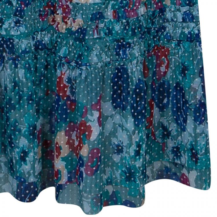Pre Owned Kenzo Green Floral Print Maxi Skirt L