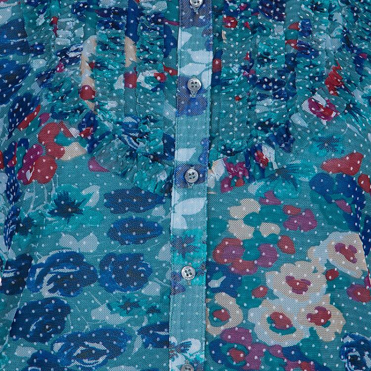 Pre Owned Kenzo Green Floral Print Short Sleeve Top L