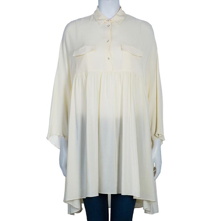 Pre Owned Kenzo White Silk Yoke Detail Top L