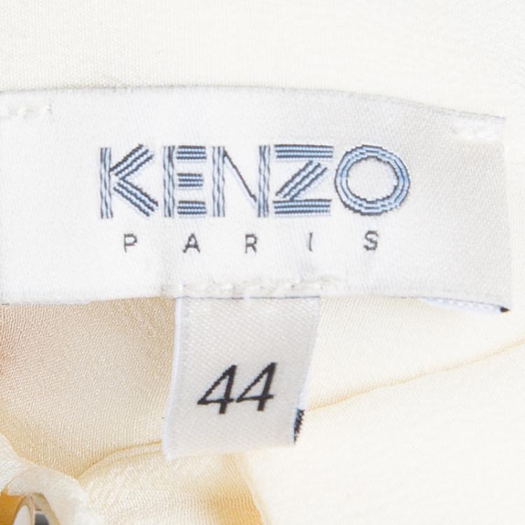 Pre Owned Kenzo White Silk Yoke Detail Top L