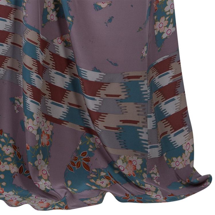 Pre Owned Kenzo Multiprint Silk Maxi Skirt XL