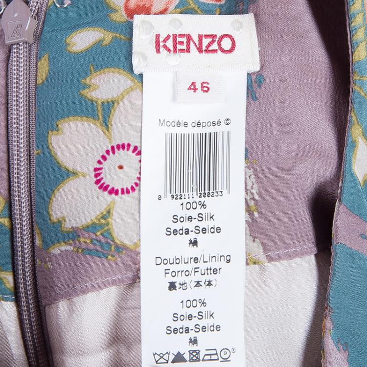 Pre Owned Kenzo Multiprint Silk Maxi Skirt XL