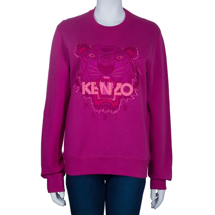 Pre Owned Kenzo Fuschia Tiger Embroidered Sweatshirt M