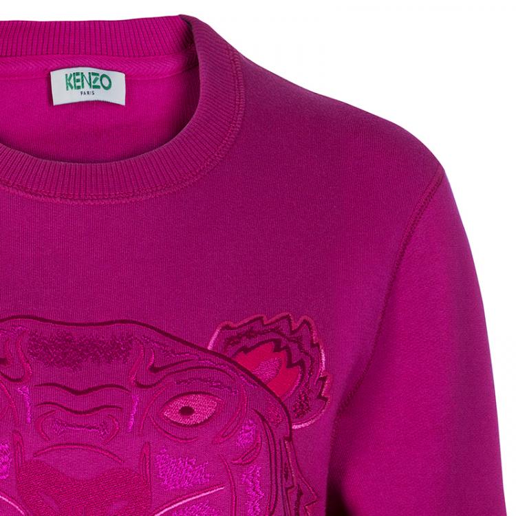 Pre Owned Kenzo Fuschia Tiger Embroidered Sweatshirt M