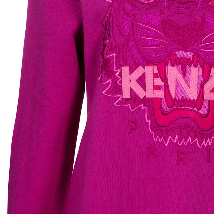 Pre Owned Kenzo Fuschia Tiger Embroidered Sweatshirt M