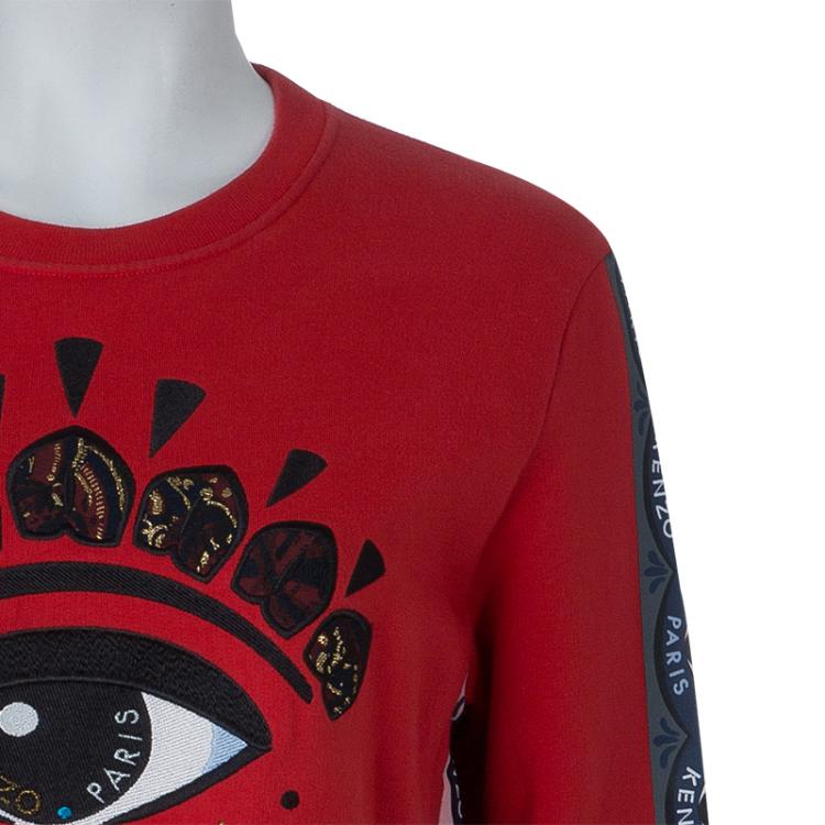Pre Owned Kenzo Red Embroidered Eye Motif Sweatshirt XL