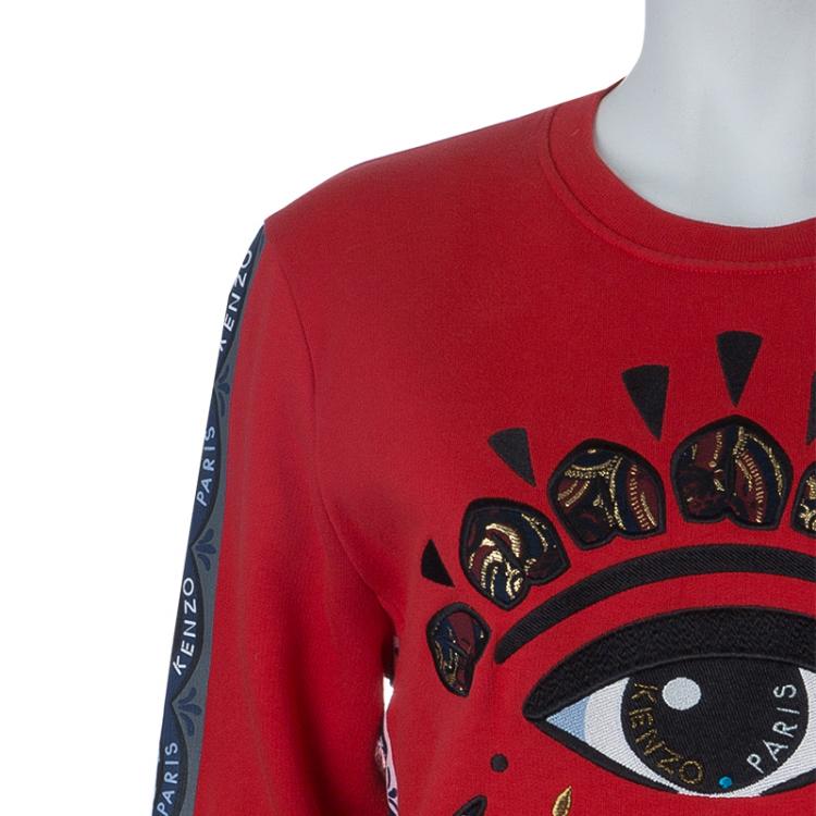 Pre Owned Kenzo Red Embroidered Eye Motif Sweatshirt XL