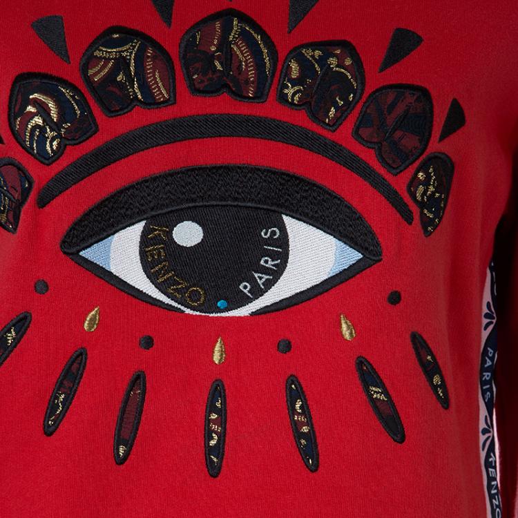 Pre Owned Kenzo Red Embroidered Eye Motif Sweatshirt XL