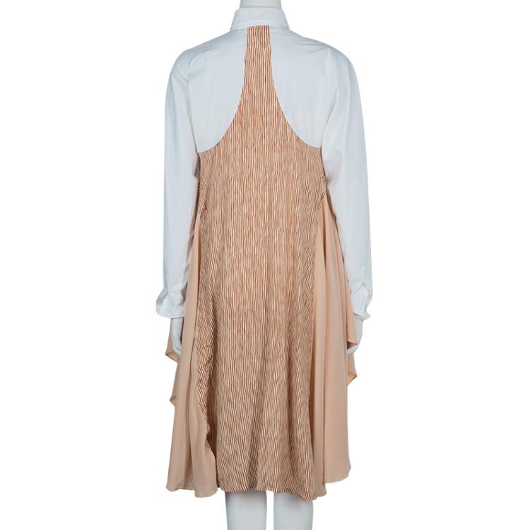 Pre Owned Kenzo Multicolored Embroidered Chiffon Overlay Striped Silk Runway Dress M