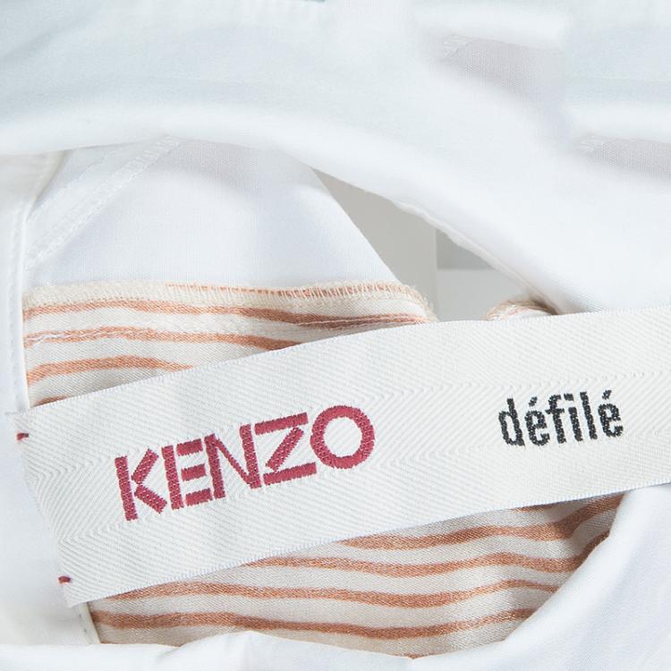 Pre Owned Kenzo Multicolored Embroidered Chiffon Overlay Striped Silk Runway Dress M