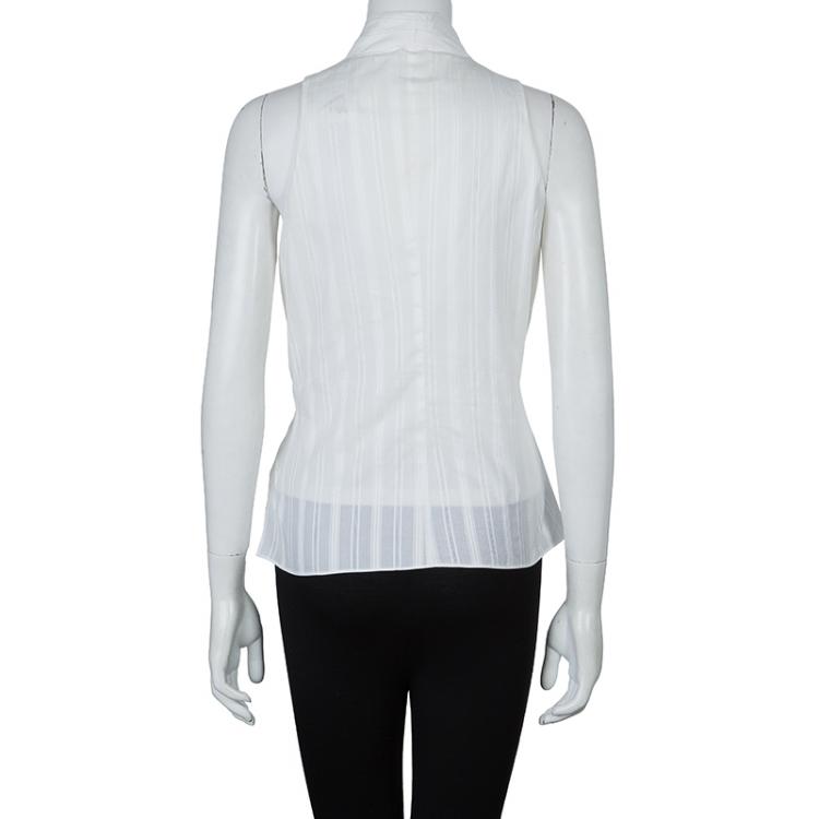 Pre Owned Kenzo White Pleated Cotton Sleeveless Top M