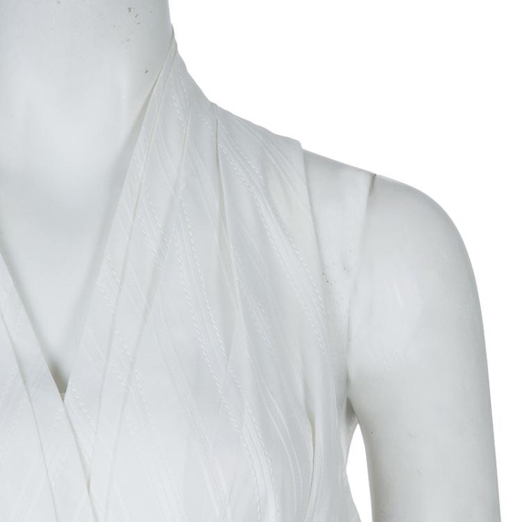 Pre Owned Kenzo White Pleated Cotton Sleeveless Top M