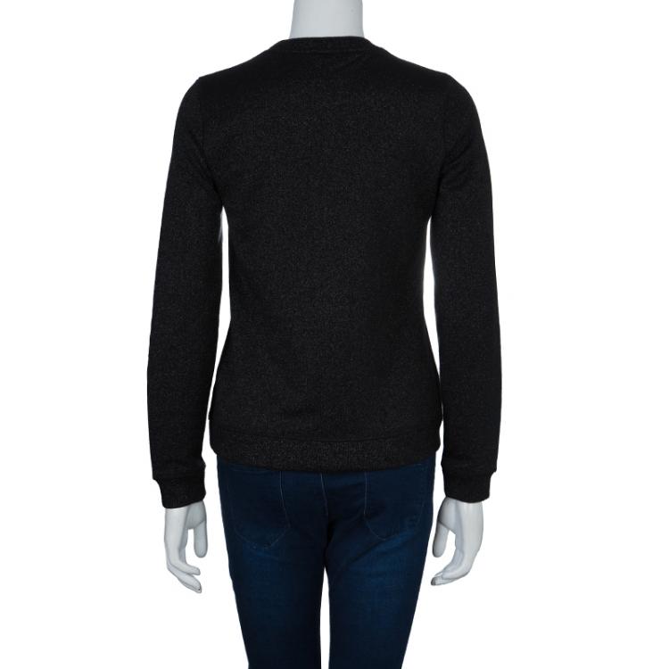 Pre Owned Kenzo Black Lurex Knit Embroidered Sweatshirt XS