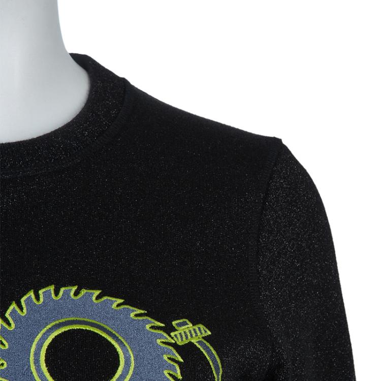 Pre Owned Kenzo Black Lurex Knit Embroidered Sweatshirt XS