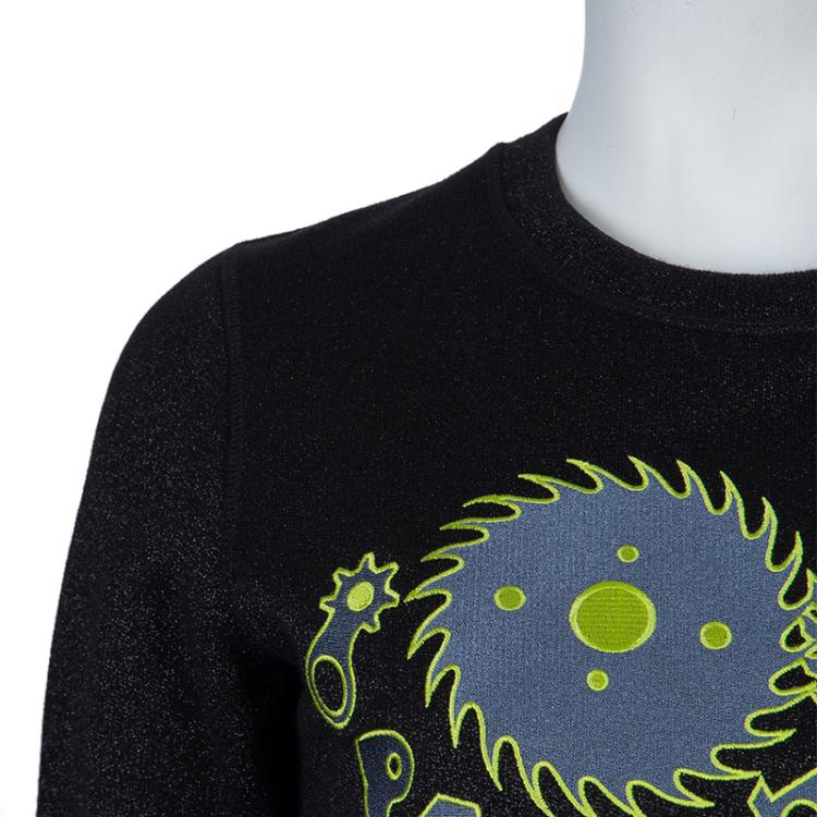 Pre Owned Kenzo Black Lurex Knit Embroidered Sweatshirt XS