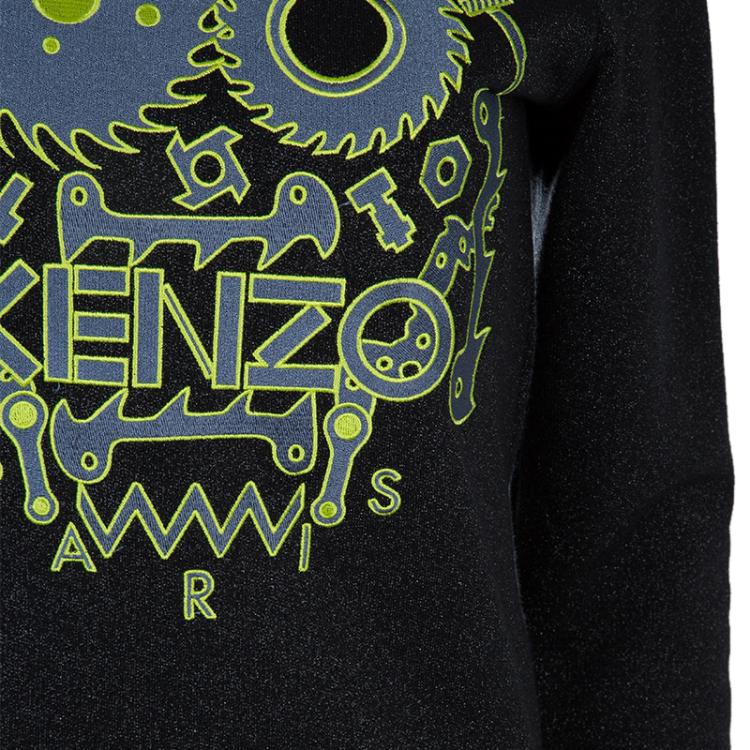 Pre Owned Kenzo Black Lurex Knit Embroidered Sweatshirt XS