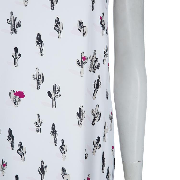 Pre Owned Kenzo White Cactus Print Sleeveless Shift Dress S
