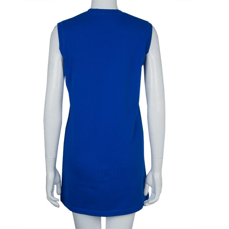 Pre Owned Kenzo Blue Knit Eye Motif Sleeveless T-Shirt Dress XS