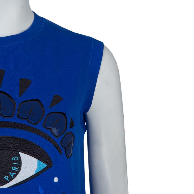 Pre Owned Kenzo Blue Knit Eye Motif Sleeveless T-Shirt Dress XS