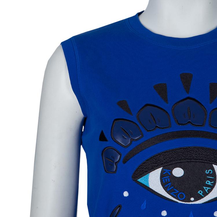 Pre Owned Kenzo Blue Knit Eye Motif Sleeveless T-Shirt Dress XS