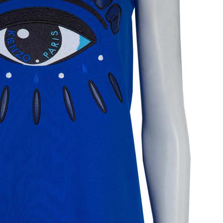 Pre Owned Kenzo Blue Knit Eye Motif Sleeveless T-Shirt Dress XS