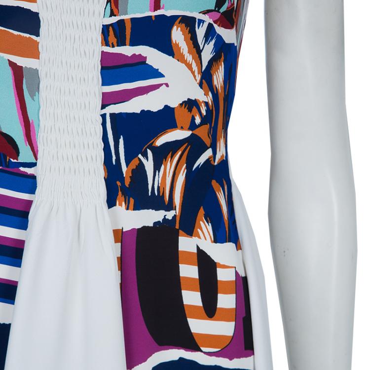Pre Owned Kenzo Multicolor Print Smocking Detail Sleeveless Dress S