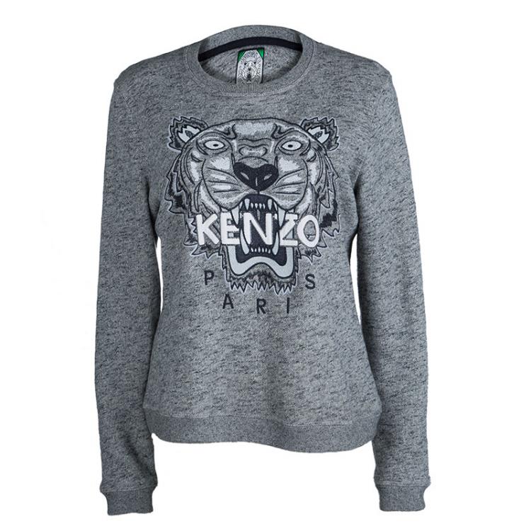 Kenzo Jungle Grey Slub Terry Embroidered Tiger Motif Sweatshirt L Kenzo |  The Luxury Closet
