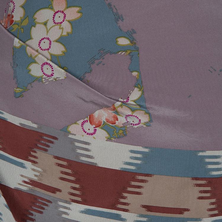 Pre Owned Kenzo Multicolor Floral Printed Silk Draped Maxi Skirt XL