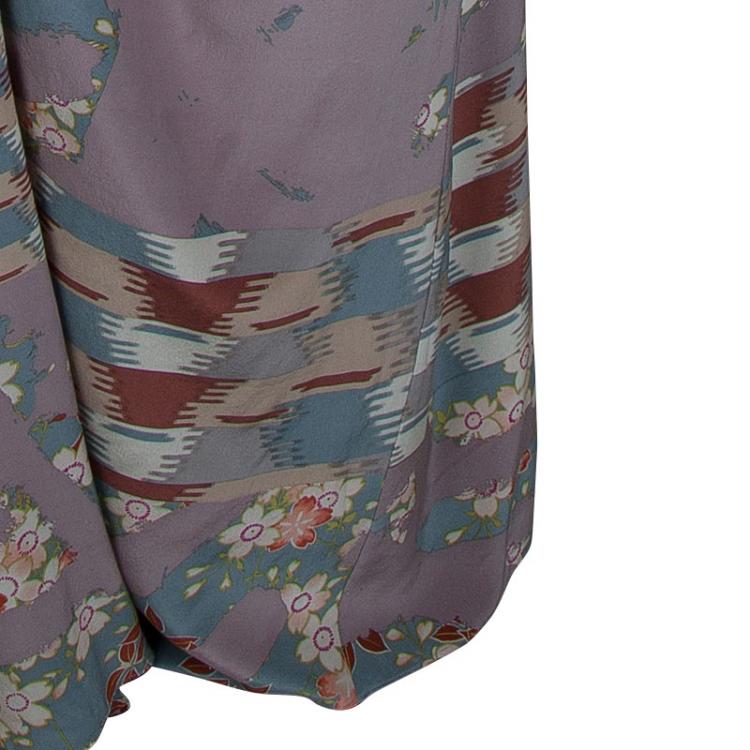 Pre Owned Kenzo Multicolor Floral Printed Silk Draped Maxi Skirt XL