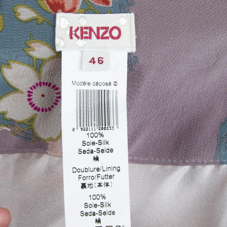 Pre Owned Kenzo Multicolor Floral Printed Silk Draped Maxi Skirt XL