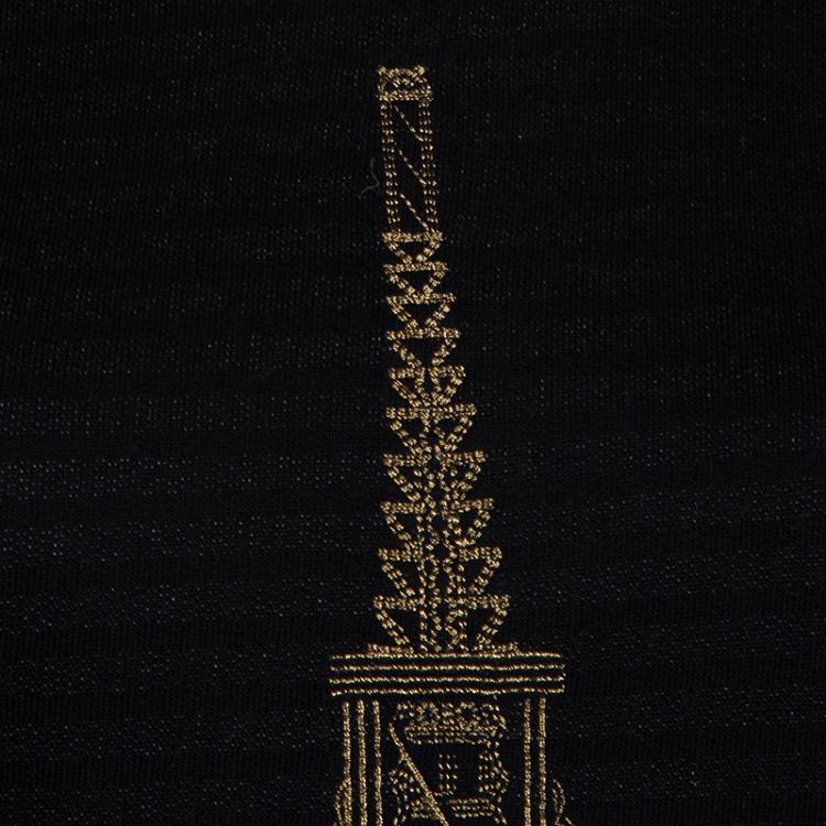 Pre Owned Kenzo Black Lurex Knit Eiffel Tower Print Sweatshirt L