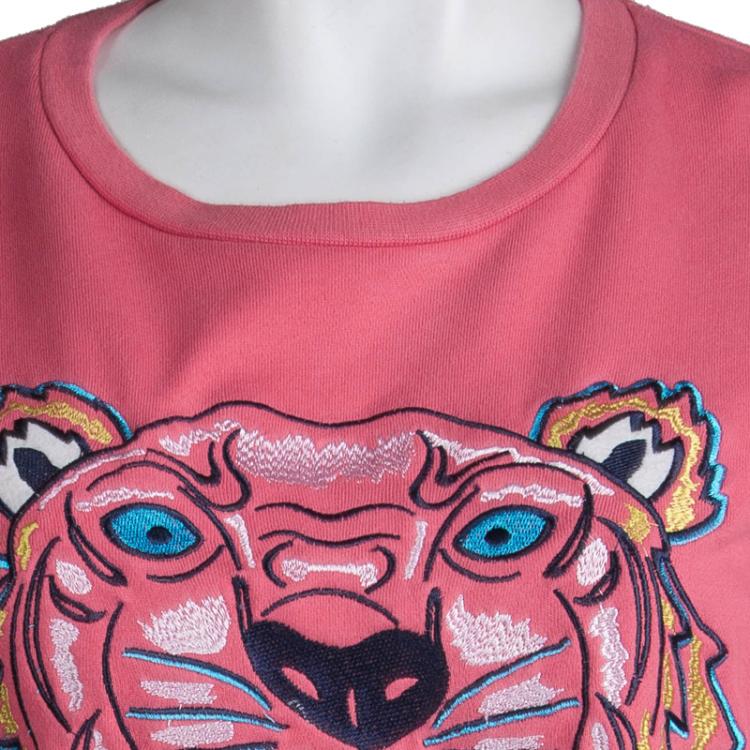 Pre Owned Kenzo Pink Tiger Motif Embroidered Sweatshirt M