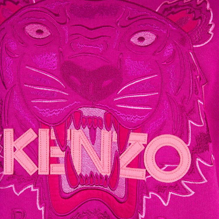 Pre Owned Kenzo Pink Embroidered Tiger Motif Sweatshirt M